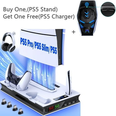 Beboncool PS5 Cooling Fan Stand with Dual Controller Charger Station for Playstation 5/PS5 Pro/PS5 Silm/PS5 Controller-White