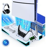 Beboncool PS5 Silm Stand with Cooling Fan for 2020 Playstation 5 Disc/Digital Console/PS5 Silm,PS5 Accessories with Dual Charger Station,White