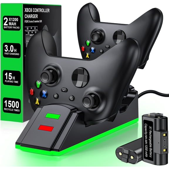 Beboncool Xbox Controller Charger with 2 x 3600mWh Rechargeable Battery Pack for Xbox Series X|S Controller