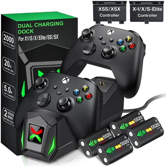 Beboncool Xbox Charger Station with 4 x 5220mWh Rechargeable Battery Pack for Xbox Series X Controller,Black