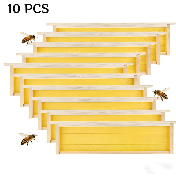 Becare Pet 10 Packs Shallow and Medium Super Bee Hive Frames and Wax Foundations, Assembly Complete Beekeeping Supplies