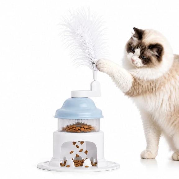 Becare Pet Cat Slow Feeder Toy with Feather Teaser, Interactive Puzzle Feeder for Cats&Dogs, Mental Stimulation Foraging Toy, Suitable for Dry & ice Food