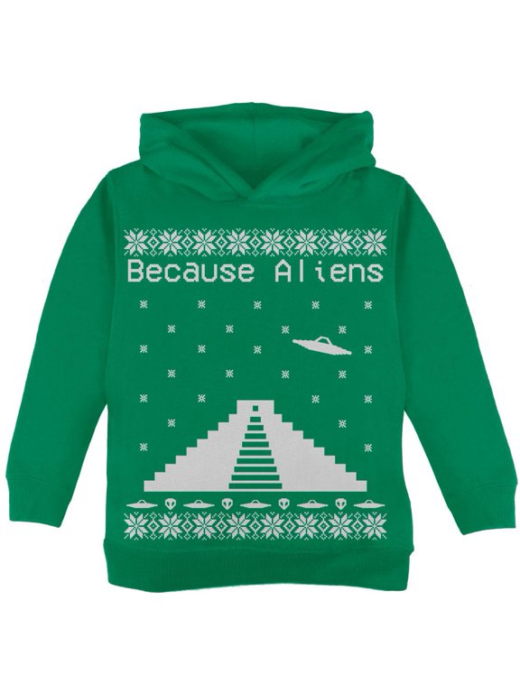 Because Aliens Pyramid Christmas Sweater Green Toddler Hoodie - 2T