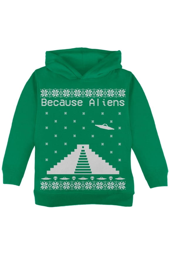 Because Aliens Pyramid Christmas Sweater Green Toddler Hoodie - 2T