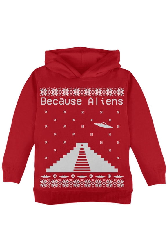 Because Aliens Pyramid Christmas Sweater Red Toddler Hoodie - 2T