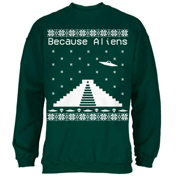 Because Aliens Pyramid Ugly XMAS Sweater Forest Adult Sweatshirt - 2X-Large