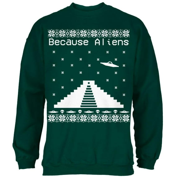 Because Aliens Pyramid Ugly XMAS Sweater Forest Adult Sweatshirt - Small