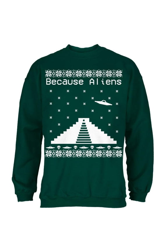 Because Aliens Pyramid Ugly XMAS Sweater Forest Adult Sweatshirt - X-Large