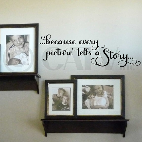 Because Every Picture Tells a Story Vinyl Lettering Picture Wall Quote Family Decals - Size: 9"H x 28"L - Color: Black