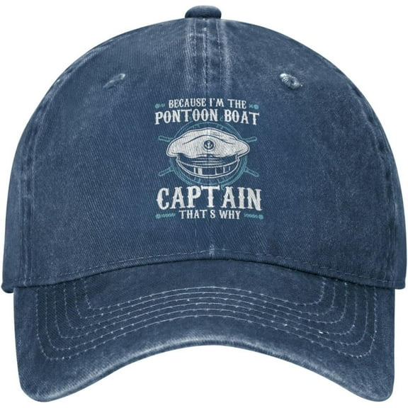 Because I'm The Pon-toon Boat Captain Men Baseball Cap Navy Vintage Washed Distressed Dad Cowboy Adults Summer Trucker Hat