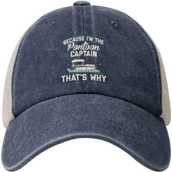 Because I'm The Pon-toon Cap-Tain Boa-ting Pon-toon Cowboy Hat Men Vintage Mesh Baseball Cap Women Trucker Hat Black