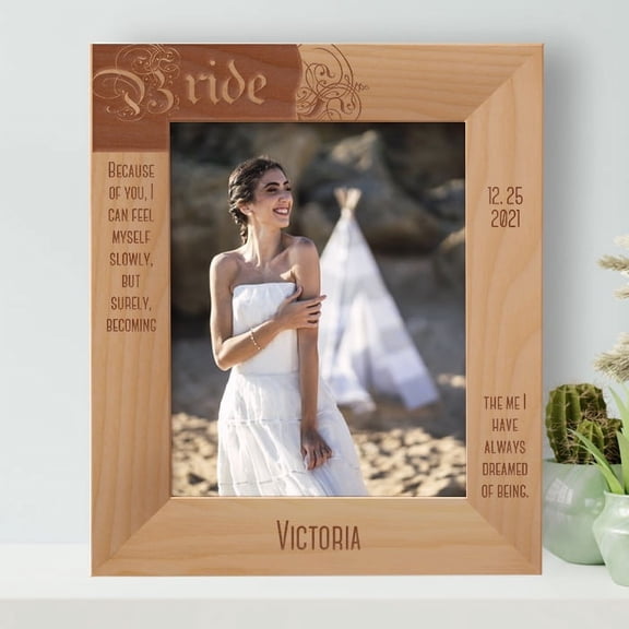 Because Of You, I Can Feel Myself Personalized Wooden Frame 8" x 10" Brown (Vertical)