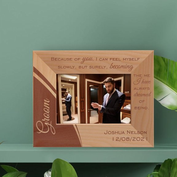 Because Of You, I Can Feel Myself Slowly, But Surely, Becoming The Me Personalized Wooden Frame-5" x 3 1/2" Brown Horizontal