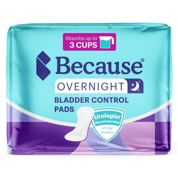 Because Overnight Incontinence Pads for Women  Moderate-to-Heavy Absorbency for Nighttime Use, Long-Length Protection, 20 Count, New Version