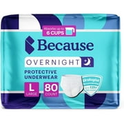 Because Overnight Absorbency Pull Ups - Adult Disposable Incontinence Underwear, Extra Absorbent Nighttime Pull Ups for Men and Women, White, Large, 80 Count (4 Packs of 20)
