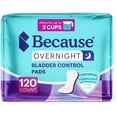 thumbnail image 1 of Because Premium Overnight Absorbency Incontinence Pads for Women, One Size, 120 Count, 1 of 7