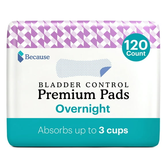 Because Premium Incontinence Pads for Women - Overnight Absorbency, 120 Ct