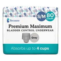 Because Premium Maximum Incontinence Underwear for Men - Grey, S/M, 80 Ct