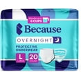 thumbnail image 1 of Because Overnight Absorbency Pull Ups - Adult Disposable Incontinence Underwear, Extra Absorbent Nighttime Pull Ups for Men and Women, White, Large, 20 Count, 1 of 8