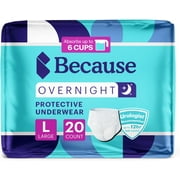 Because Overnight Absorbency Pull Ups - Adult Disposable Incontinence Underwear, Extra Absorbent Nighttime Pull Ups for Men and Women, White, Large, 20 Count