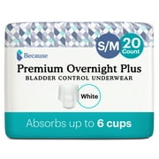 Because Premium Overnight Plus Incontinence Underwear - White, S/M, 20 Ct