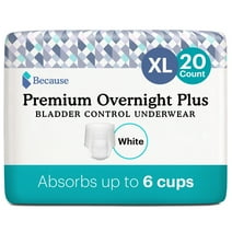 Because Premium Overnight Plus Incontinence Underwear - White, XL, 20 Ct