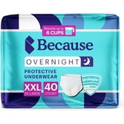 Because Overnight Absorbency Pull Ups - Adult Disposable Incontinence Underwear, Extra Absorbent Nighttime Pull Ups for Men and Women, White, XX-Large, 40 Count 4 Packs of 10