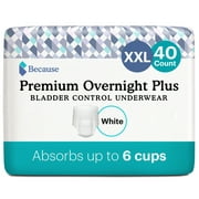 Because Premium Overnight Plus Incontinence Underwear - White, XXL, 40 Ct