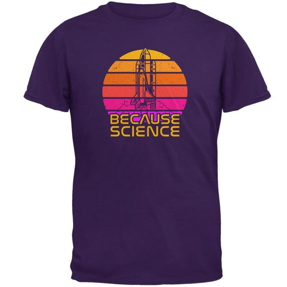 Because Science Space Rocket Retro Sunrise Sun 80s Mens T Shirt Purple LG