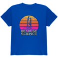 thumbnail image 1 of Because Science Space Rocket Retro Sunrise Sun 80s Youth T Shirt Royal YXL, 1 of 1