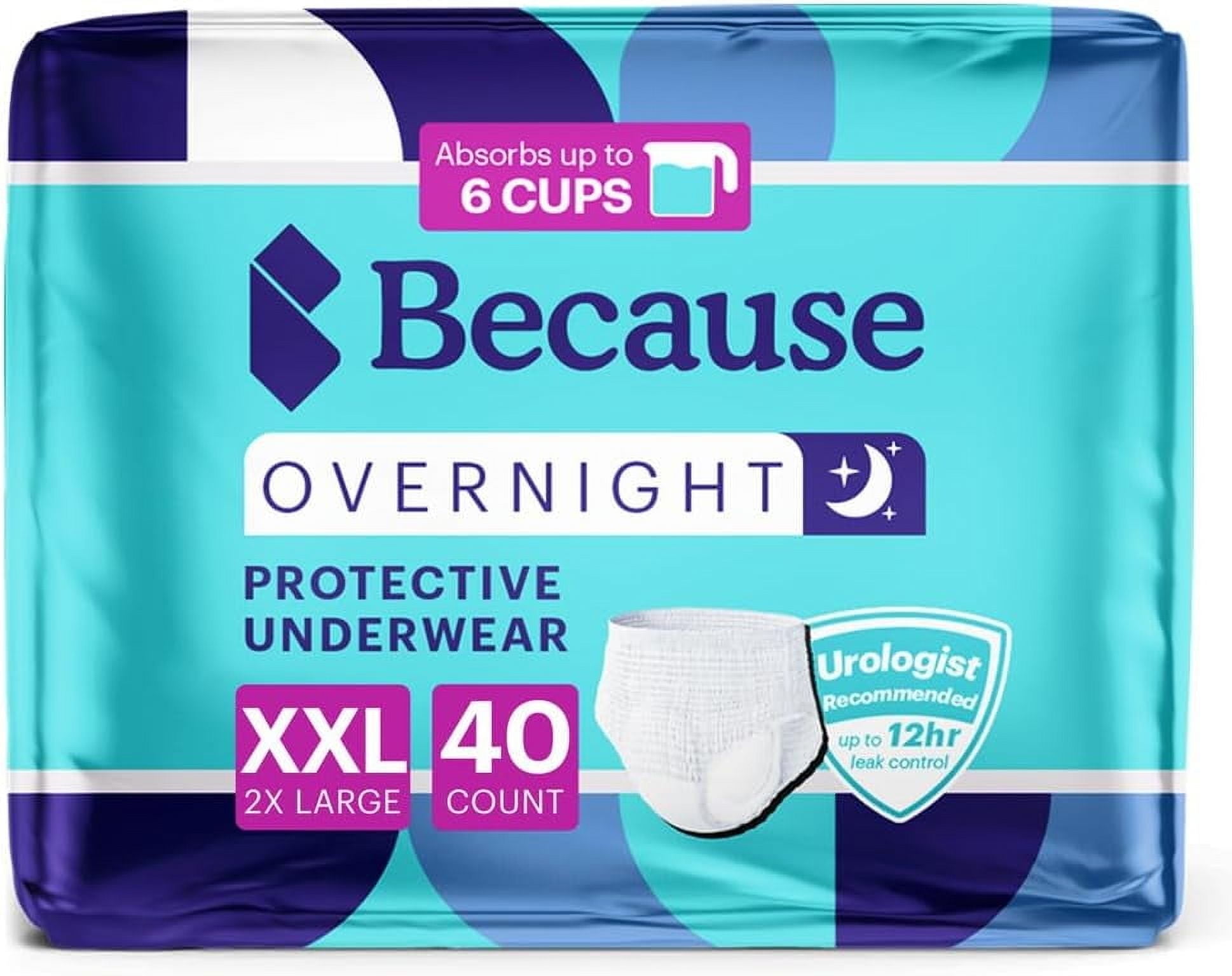 Because Unisex Premium Overnight Plus Underwear, XX-Large, White, 40 Ct