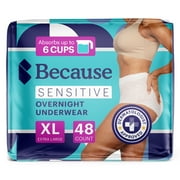 Because Women's Incontinence Underwear - Sensitive Skin - Overnight, XL, White, 48 Ct