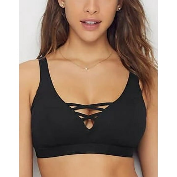Becca BLACK Zoe Ribbed Bralette Bikini Swim Top, US Small