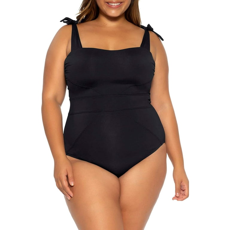 Becca Etc. BLACK Plus Size Color Code Tie Strap One Piece Swimsuit US 2X