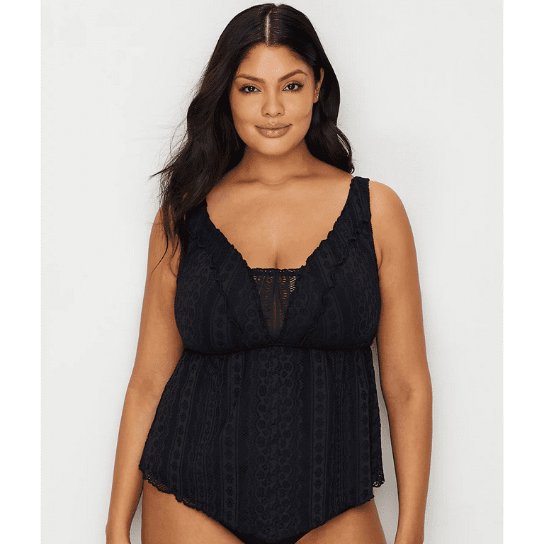Becca Etc BLACK Plus Size Color Play Tankini Swim Top US OX 14 16