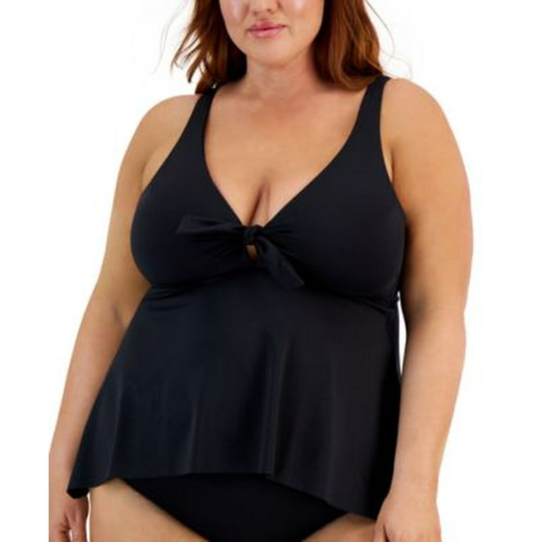 Becca Etc Womens Plus Size Color Code Keyhole Tankini Swim Top Black Size 2X