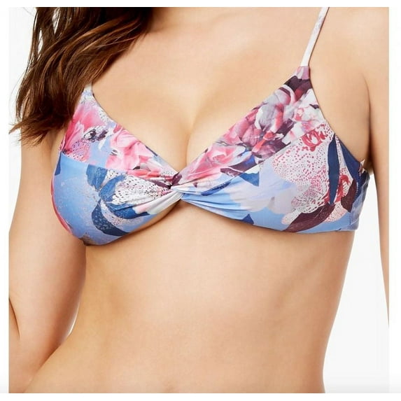 Becca Floral Printed Reversible Twist-Front Bikini Top (L, multicolor/ Purple/ Floral)