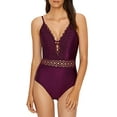 thumbnail image 1 of Becca MERLOT Siren Shimmer Plunge One-Piece Swimsuit, US Small, 1 of 4