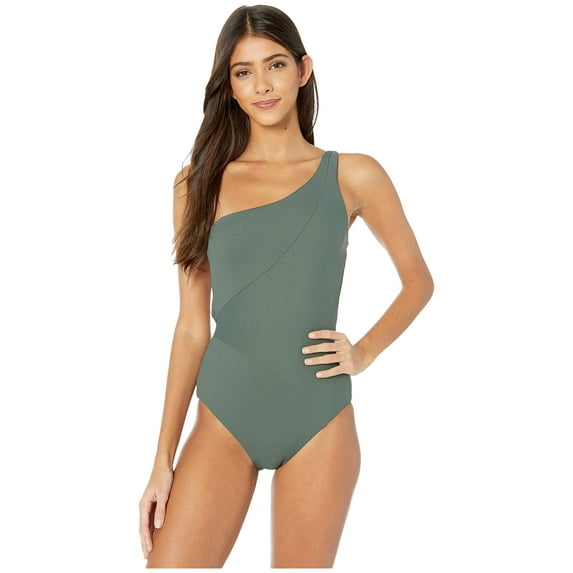 Becca by Rebecca Virtue Women's Adeline One Shoulder One Piece Swimsuit Basil L