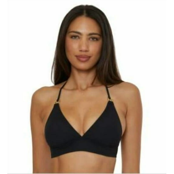 Becca Women's Black Modern Edge Textured Rib Halter Bikini Top S