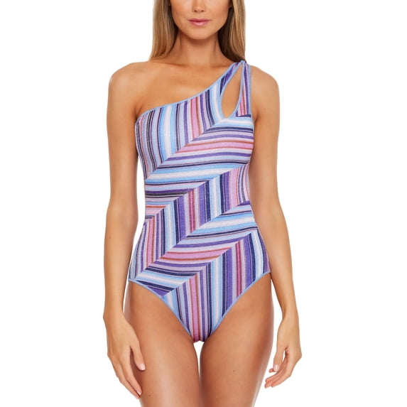 South Coast Printed Metallic Asymmetrical One-Piece Swimsuit Starry Night Multi S