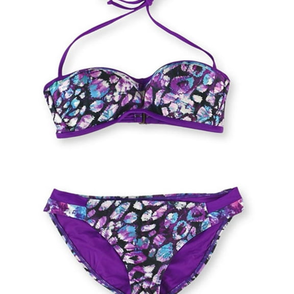 Becca Womens Printed Push Up 2 Piece Bikini, Purple, Medium