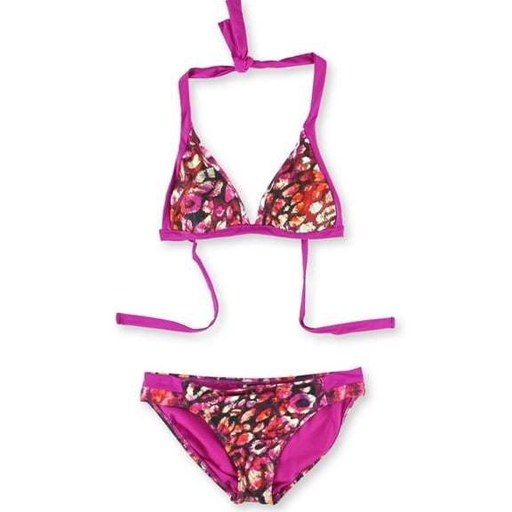 Becca Womens Printed Reversible 2 Piece Bikini, Purple, Medium