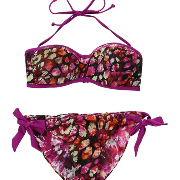 Becca Womens Printed Side Tie 2 Piece Bikini, Purple, Medium