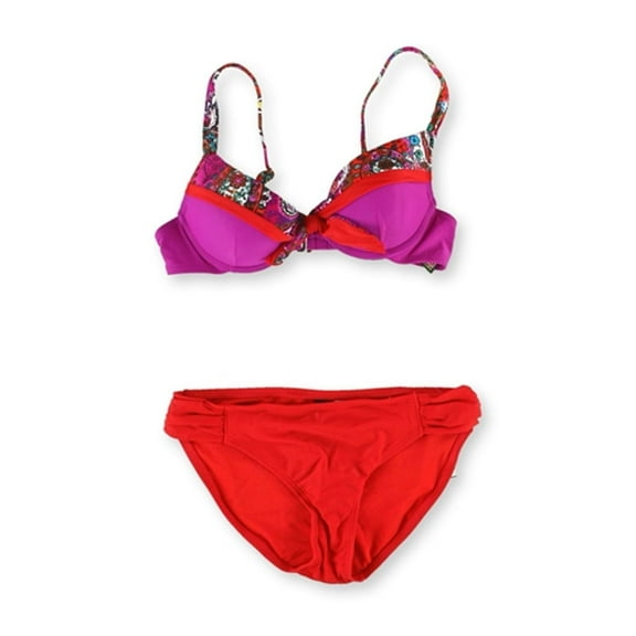 Becca Womens Push Up Side Tab 2 Piece Bikini, Purple, Medium