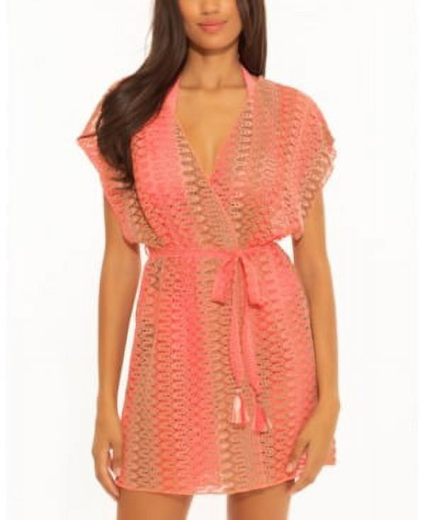 Becca by Rebecca Virtue CORAL MULTI Neon Crochet Swim Cover-Up, US  X-Small/Small 