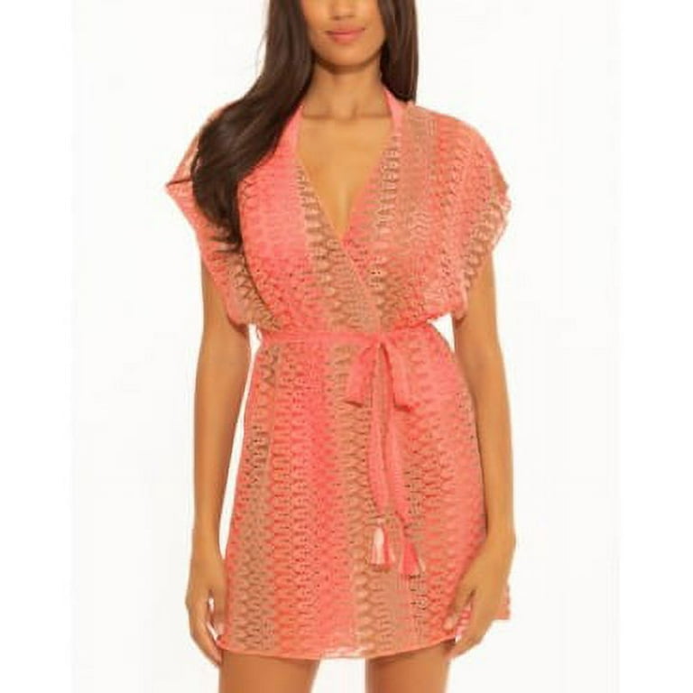 Becca by Rebecca Virtue CORAL MULTI Neon Crochet Swim Cover Up US X Small Small