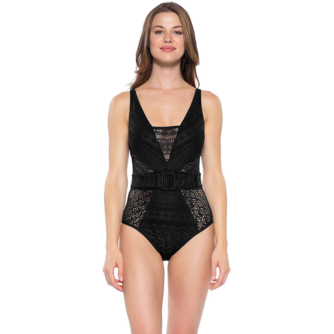 Becca by Rebecca Virtue Color Play Belted One Piece Black XS