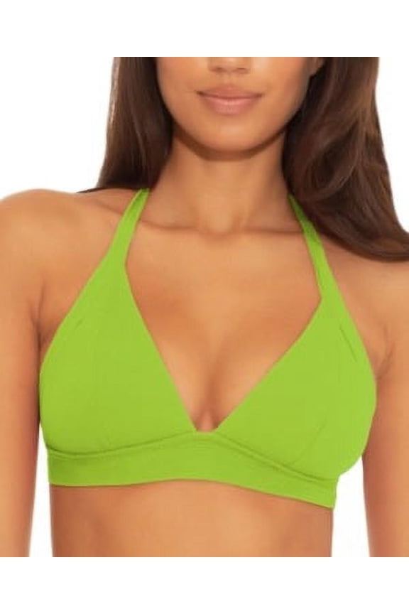 Becca by Rebecca Virtue KIWI Fine Line Ribbed Halter Bikini Swim Top, US Medium