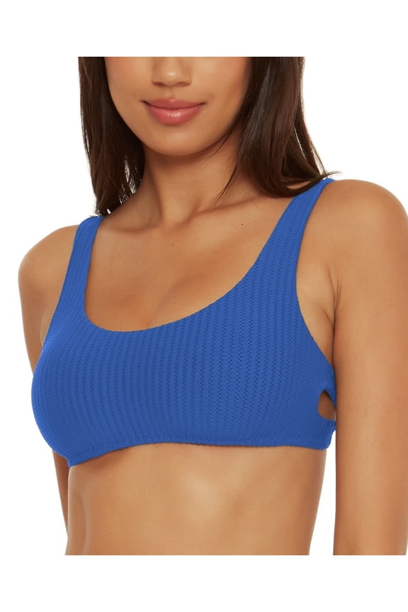 Becca by Rebecca Virtue Line in The Sand Harley Rib Textured Strappy Scoop Bra Blue Jay LG